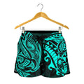 New Zealand All Over Print Women's Shorts, Maori Polynesian Tattoo Turquoise - Vibe Hoodie