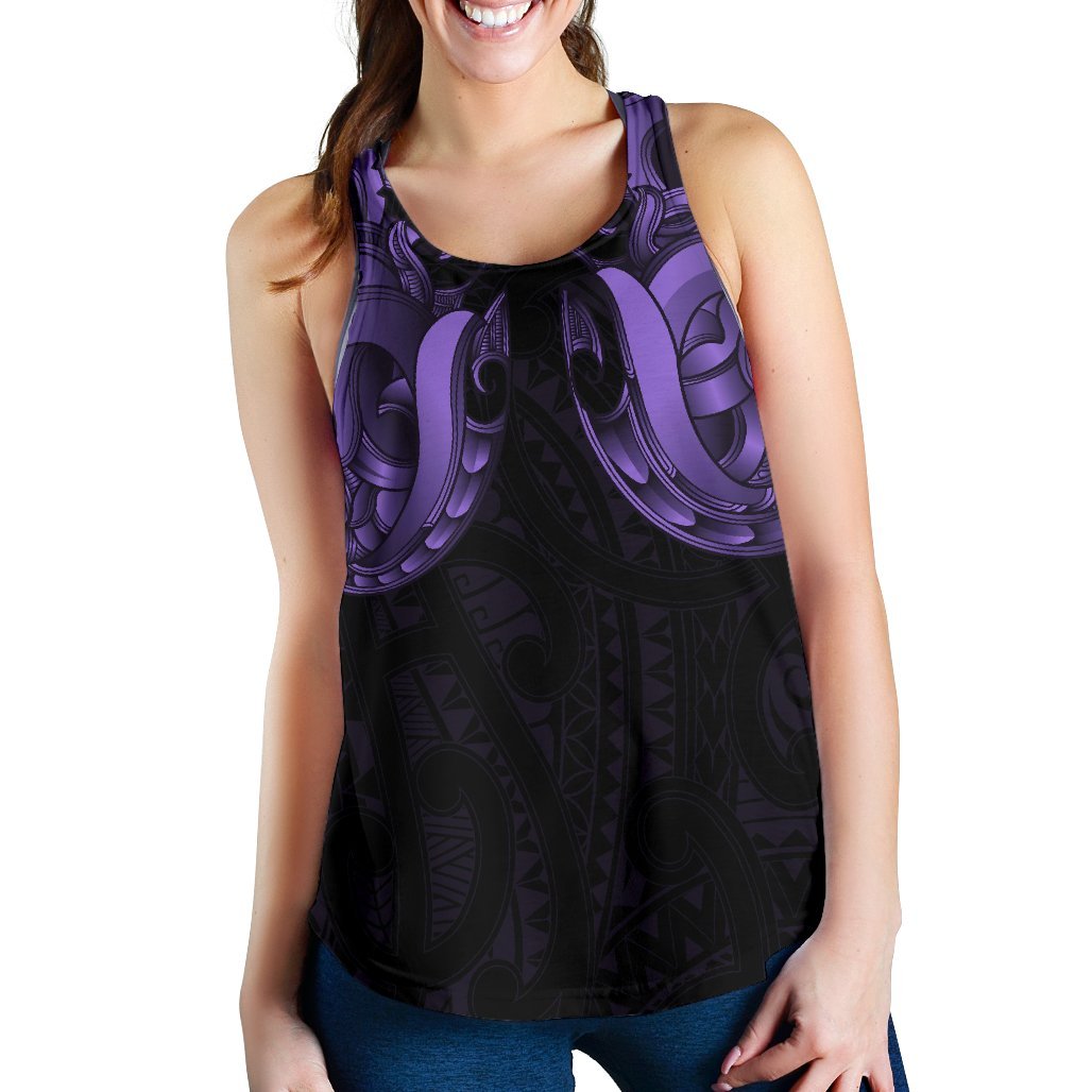 Maori Ta Moko Women Racerback Tank New Zealand Pastel Purple - Vibe Hoodie