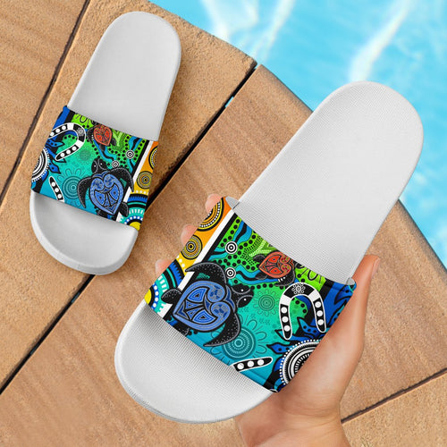 aboriginal-slide-sandals-indigenous-turtle-dot-painting-art-ver-01