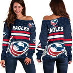 USA Rugby Women's Off Shoulder Sweater Eagles Simple Style - Full Navy - Vibe Hoodie