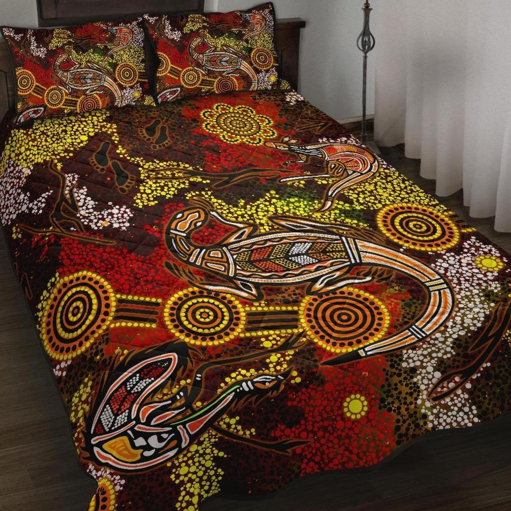 aboriginal-quilt-bed-set-kangaroo-and-lizard-dot-painting-art