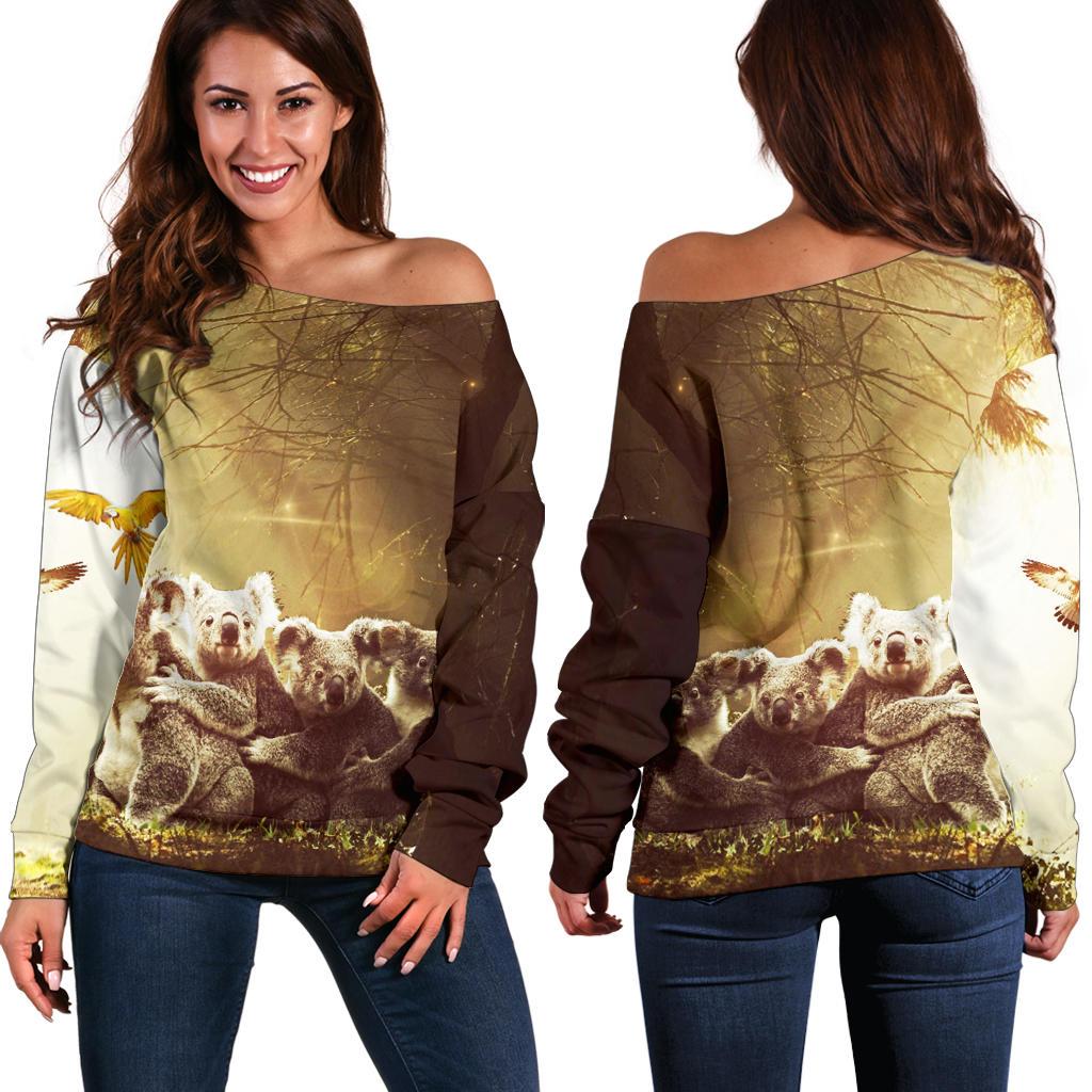 Off Shoulder Sweater - Koala Family Landscape Art - Vibe Hoodie