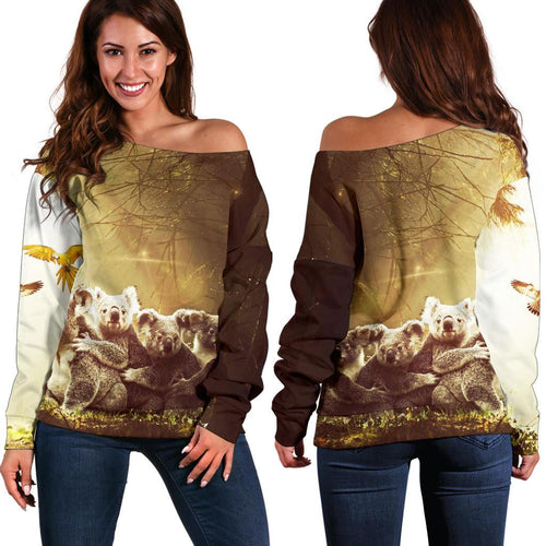 Off Shoulder Sweater - Koala Family Landscape Art - Vibe Hoodie