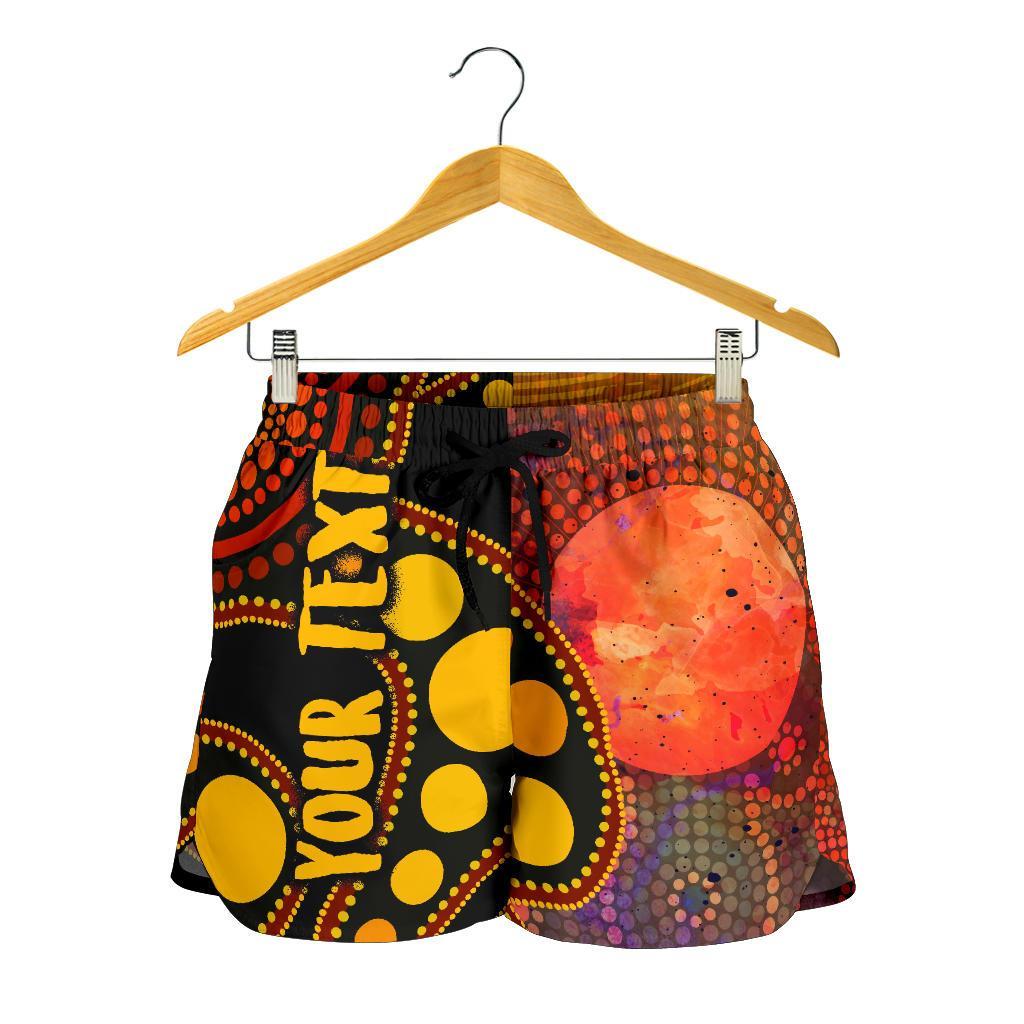 [Custom Text] Aboriginal Women's Shorts - Australia Indigenous Flag Circle Dot Painting Art (Golden) - Vibe Hoodie