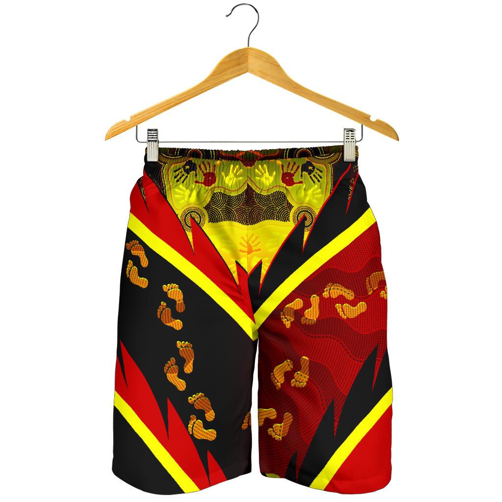 aboriginal-mens-shorts-indigenous-flag-with-footprint-hand-art