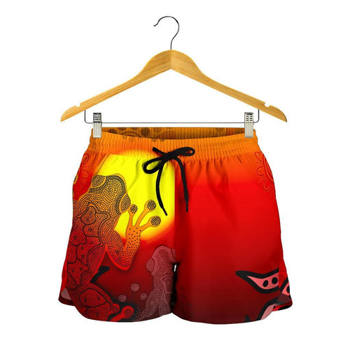 Aboriginal Women's Shorts - Indigenous Frog (Red) - Vibe Hoodie