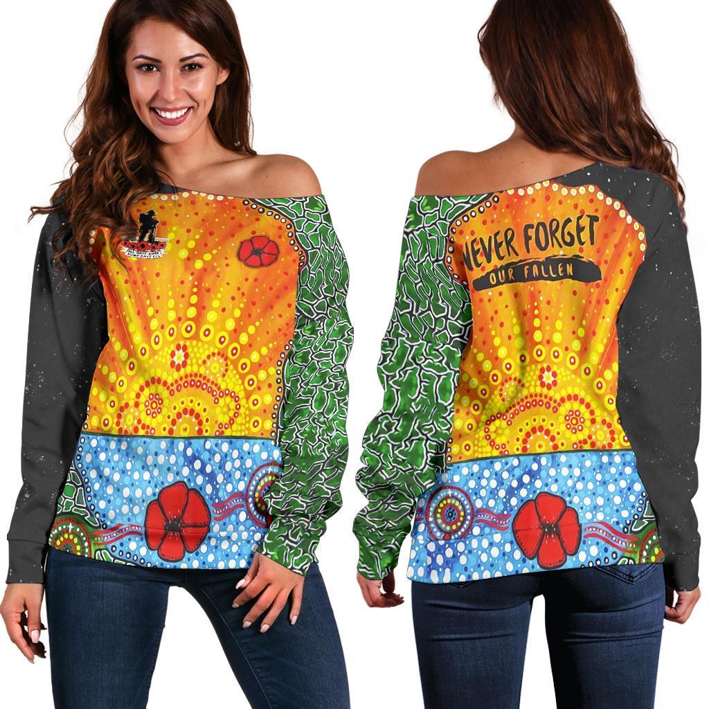 Anzac Day Off Shoulder Sweater - Lest We Forget Poppy - Vibe Hoodie