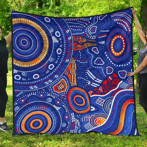aboriginal-premium-quilt-indigenous-footprint-patterns-blue-color