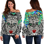 Integrity Maori Ta Moko Women Off Shoulder Sweater Kiwi and Paua - Vibe Hoodie