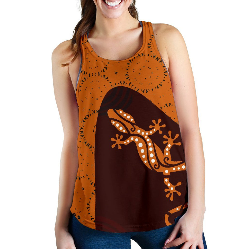 Aboriginal Women's Racerback Tank - Lizard in Aboriginal Dreaming - Vibe Hoodie
