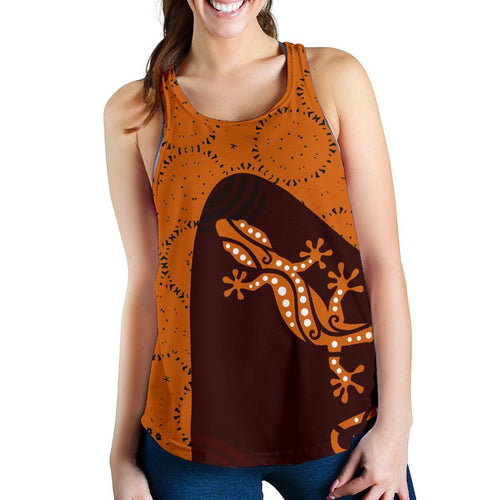 Aboriginal Women's Racerback Tank - Lizard in Aboriginal Dreaming - Vibe Hoodie