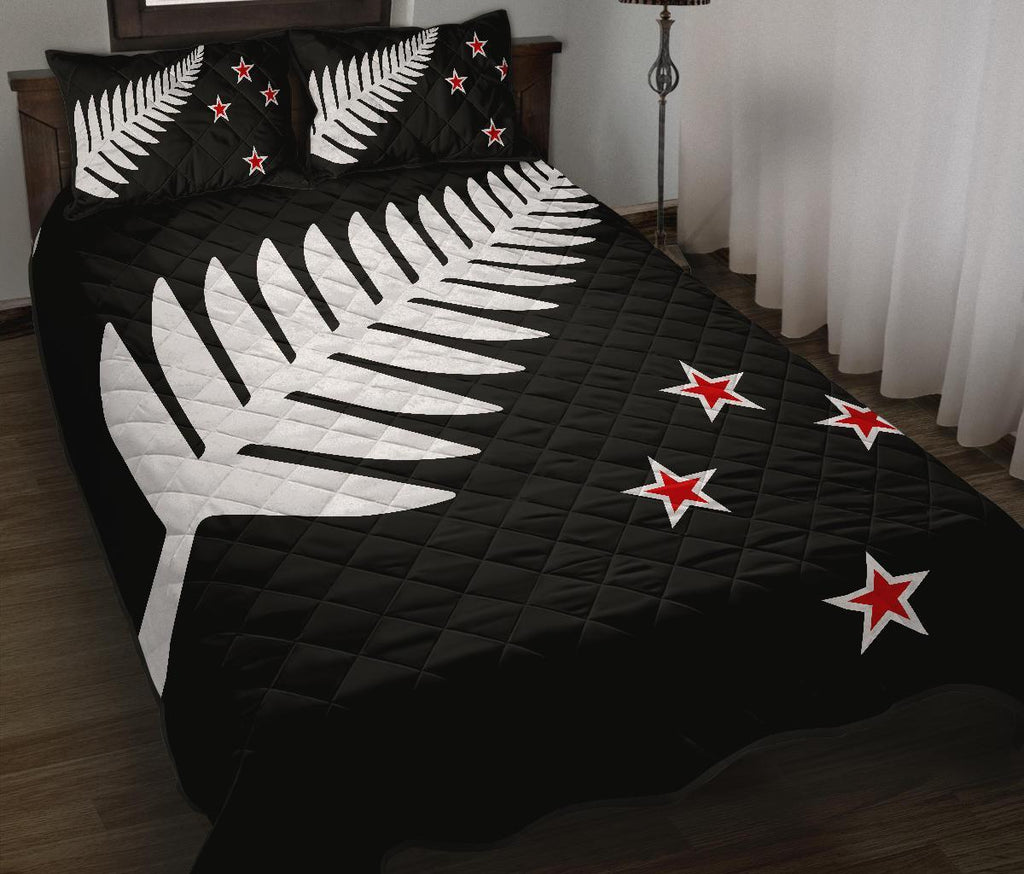 new-zealand-flag-silver-fern-black-with-red-stars-quilt-bedding-sets