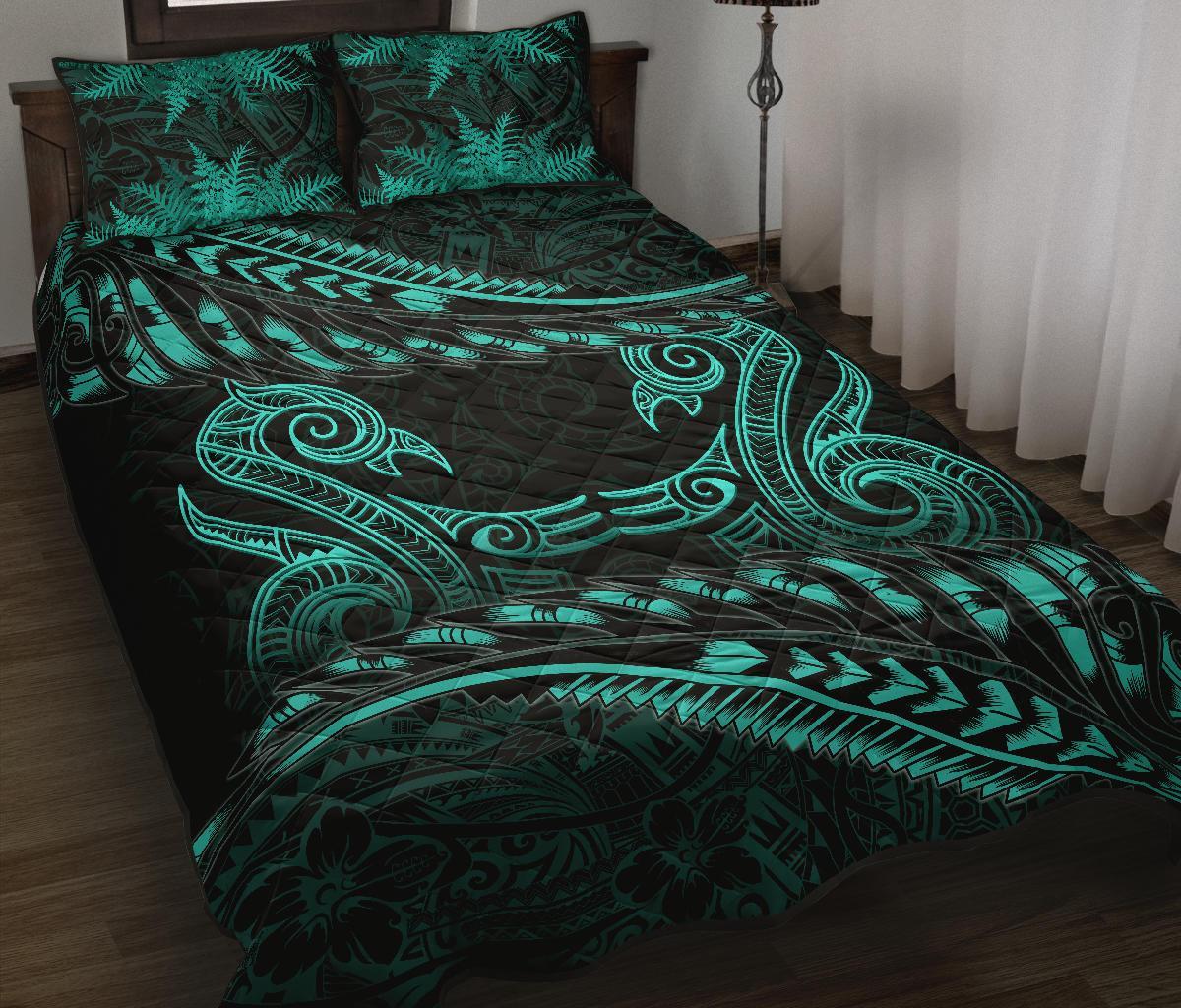 aotearoa-quilt-bed-set-turquoise-maori-manaia-with-silver-fern-1