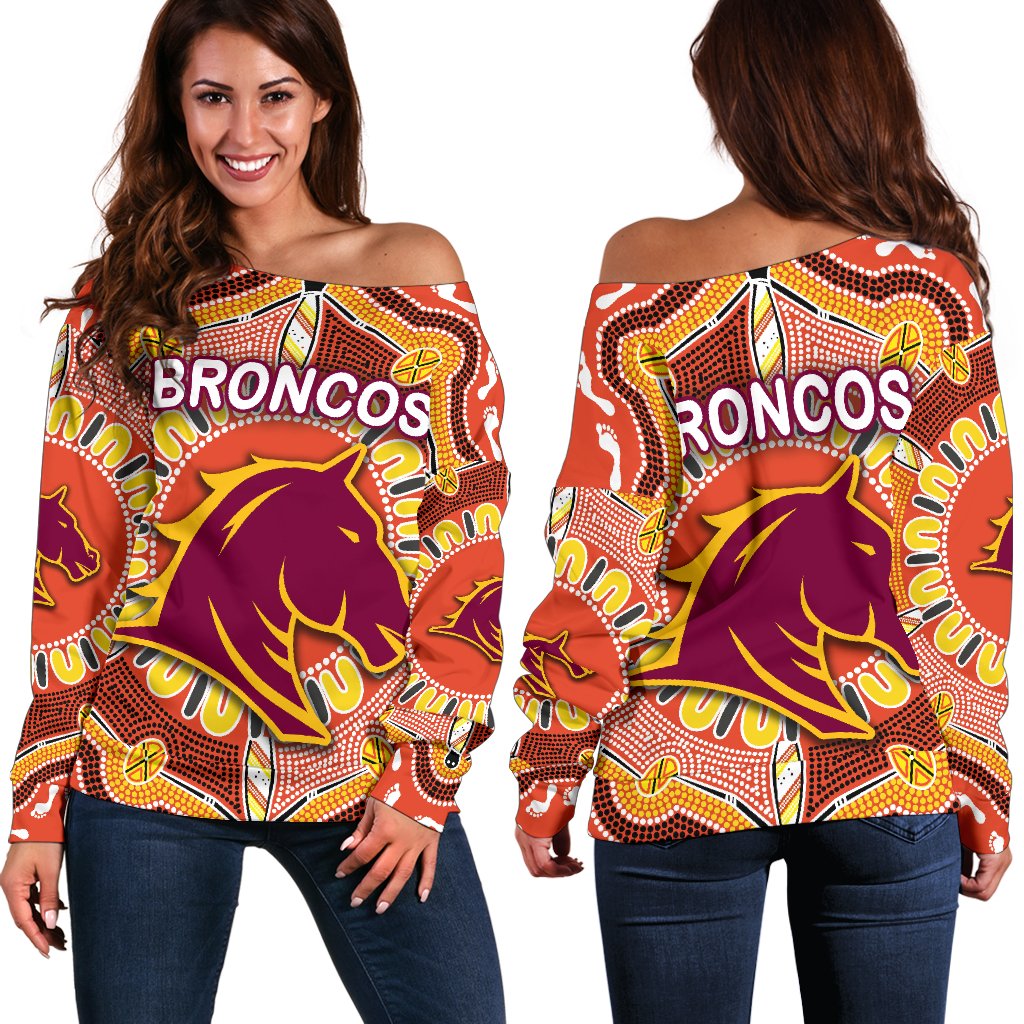 Brisbane Women Off Shoulder Sweater Broncos Indigenous Warm Vibes - Vibe Hoodie