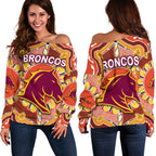 Brisbane Women Off Shoulder Sweater Broncos Indigenous Warm Vibes - Vibe Hoodie