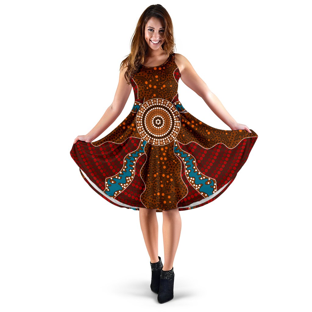 Midi Dress - Aboriginal Dot Painting Dress Ver06 - Vibe Hoodie
