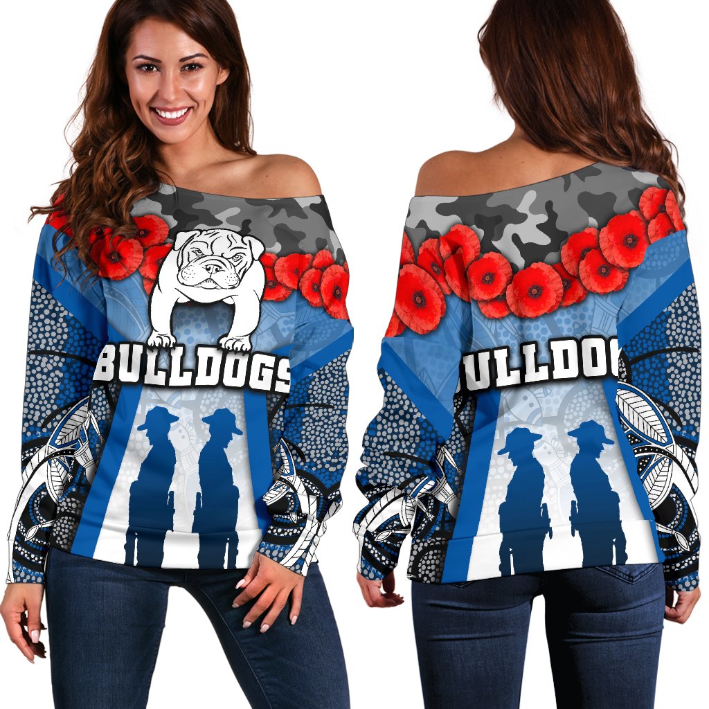 Australia Bulldogs Rugby Women's Off Shoulder Sweater Anzac Day Survival World - Vibe Hoodie
