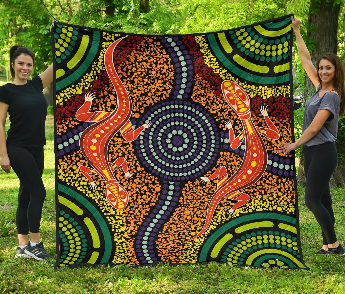 1st-australiapremium-quilt-aboriginal-two-lizards-dot-painting-circle