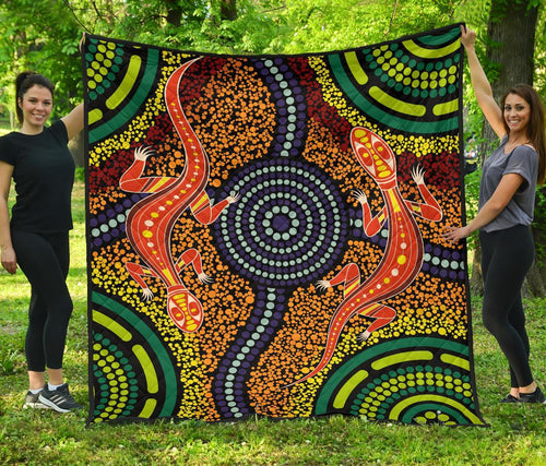 1st-australiapremium-quilt-aboriginal-two-lizards-dot-painting-circle
