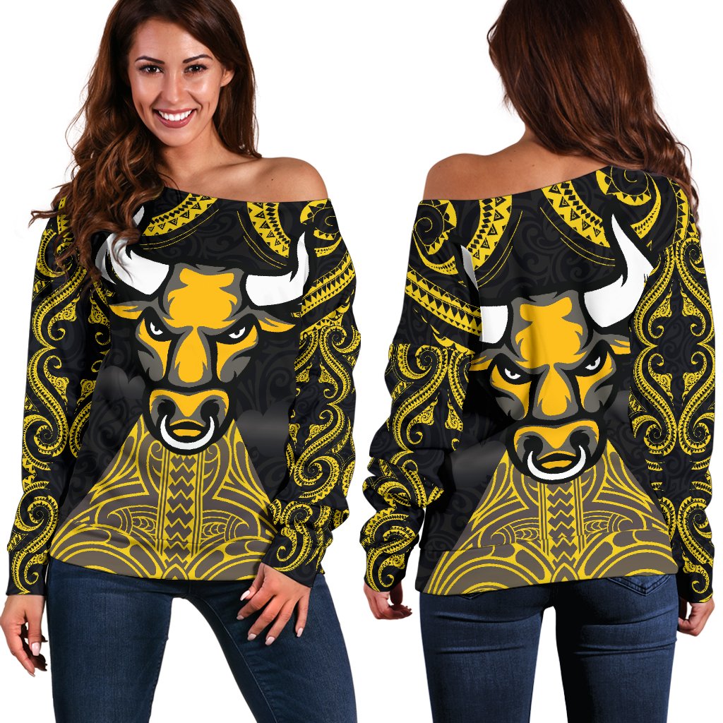 Aotearoa Maori Women Off Shoulder Sweater Taranaki Bulls - Vibe Hoodie