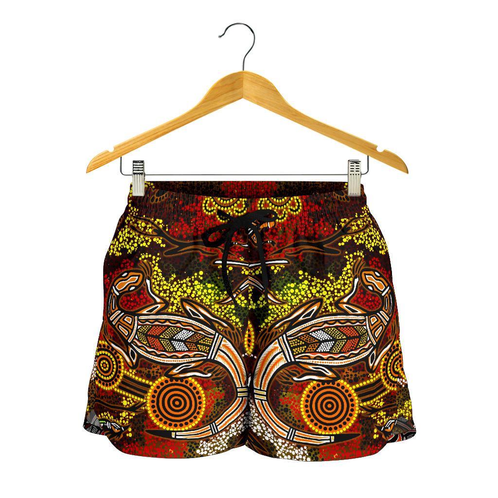 Aboriginal Women's Shorts , Kangaroo and Lizard Dot Painting Art - Vibe Hoodie