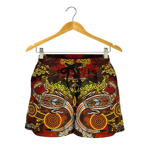 Aboriginal Women's Shorts , Kangaroo and Lizard Dot Painting Art - Vibe Hoodie