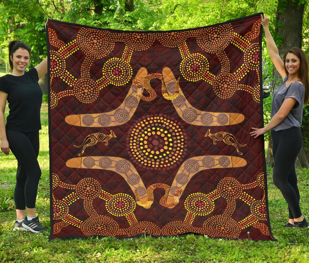 aboriginal-premium-quilt-kangaroo-boomerang-and-snake-dot-painting