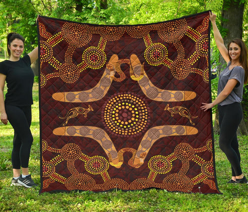 aboriginal-premium-quilt-kangaroo-boomerang-and-snake-dot-painting