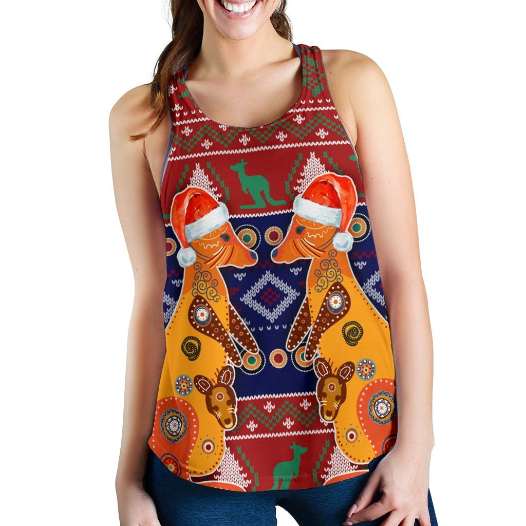 Christmas Women's Racerback Tank - Mother Kangaroo In Christmas- - Vibe Hoodie