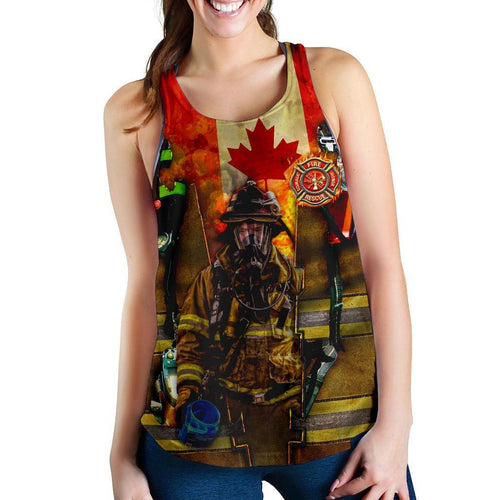 Canada Women'S Racerback Tank - Canadian Firefighter 3D - Vibe Hoodie