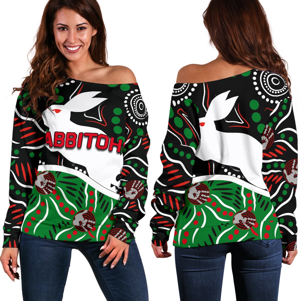Rabbitohs Women Off Shoulder Sweater Aboriginal - Vibe Hoodie