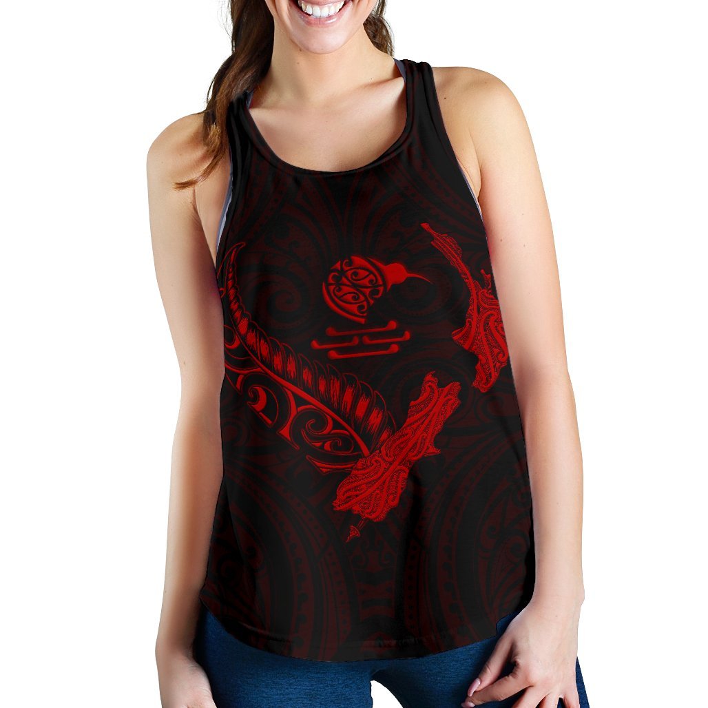 New Zealand Heart Women'S Racerback Tank - Map Kiwi Mix Silver Fern Red - Vibe Hoodie
