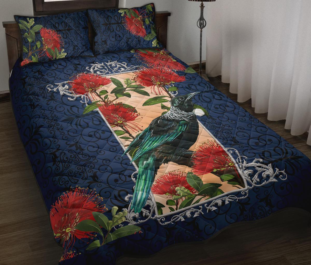tui-bird-new-zealand-pohutukawa-tree-quilt-bed-set