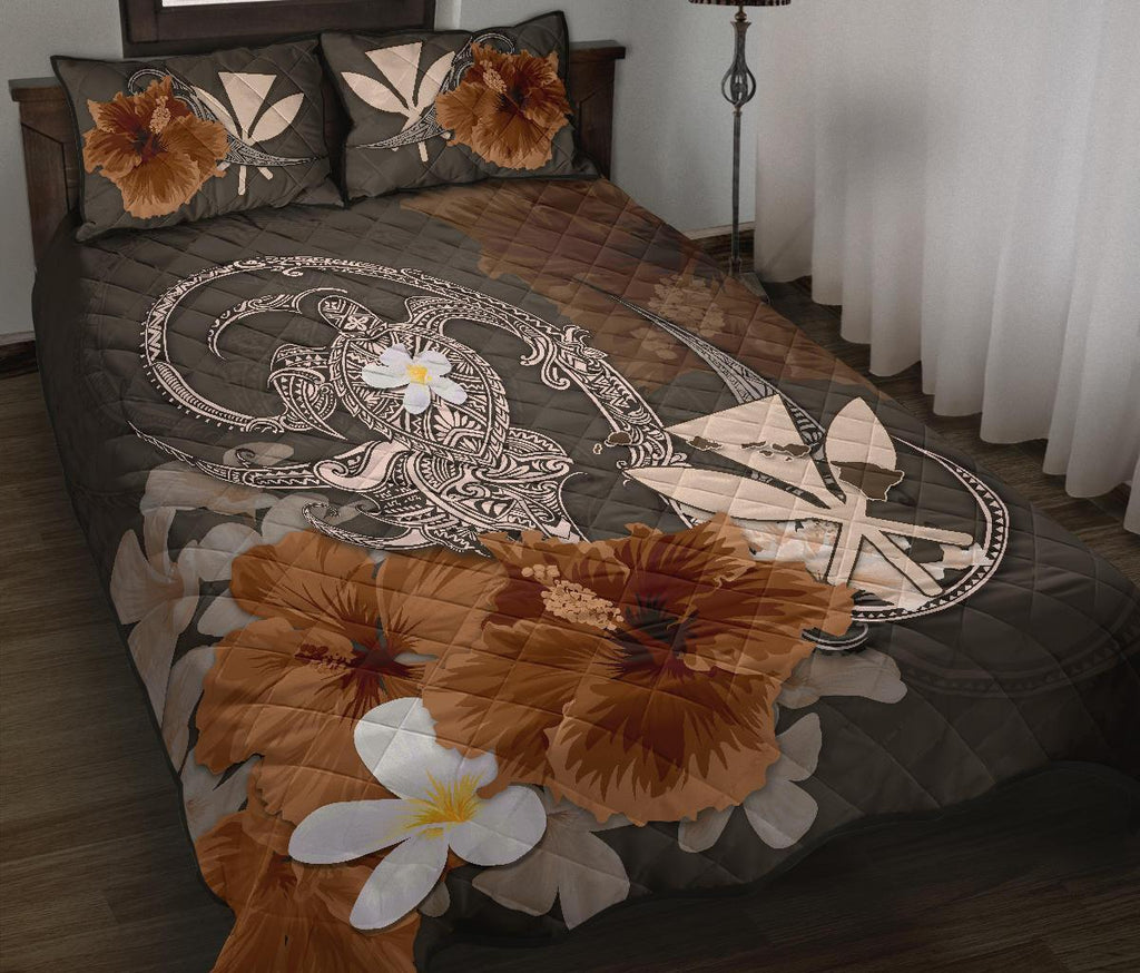 kanaka-maoli-hawaii-quilt-bed-set-hibiscus-turtle-tribal-brown