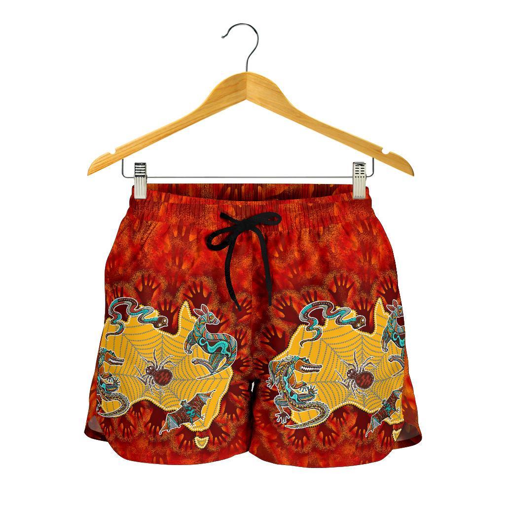 Aboriginal Women's Shorts - Australia Map Hand Patterns Spider Web - Vibe Hoodie