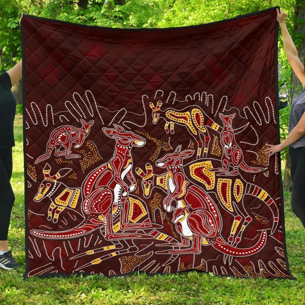 aboriginal-premium-quilt-kangaroo-family-with-hand-art