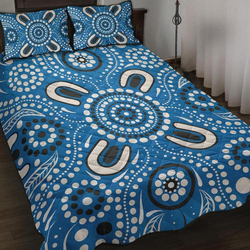 aboriginal-quilt-bed-set-indigenous-circle-dot-painting-blue-color