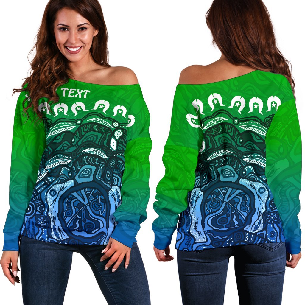 [Custom] Torres Strait Islands Off Shoulder Sweater - Blue - Vibe Hoodie