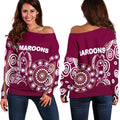 Queensland Women's Off Shoulder Sweater Maroons Simple Indigenous - Vibe Hoodie