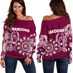 Queensland Women's Off Shoulder Sweater Maroons Simple Indigenous - Vibe Hoodie