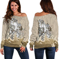 Maori Manaia The Blue Sea Women's Off Shoulder Sweater, Golden - Vibe Hoodie