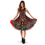 Midi Dress - Aboriginal Sublimation Dot Pattern Style (Red) - Vibe Hoodie