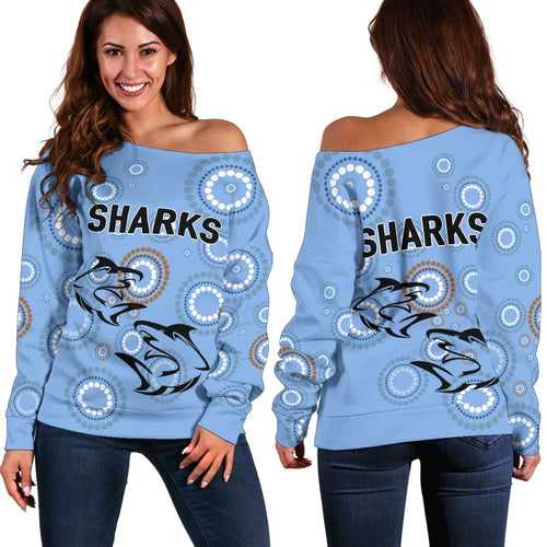 Cronulla-Sutherland Women's Off Shoulder Sweater Sharks Anzac Day Unique Indigenous - Vibe Hoodie