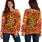 Aboriginal Women's Off Shoulder  - Baby Kangaroo And Dot Painting Patterns - Vibe Hoodie