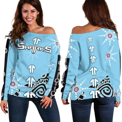 Sharks Women's Off Shoulder Sweater Sky Blue - Vibe Hoodie