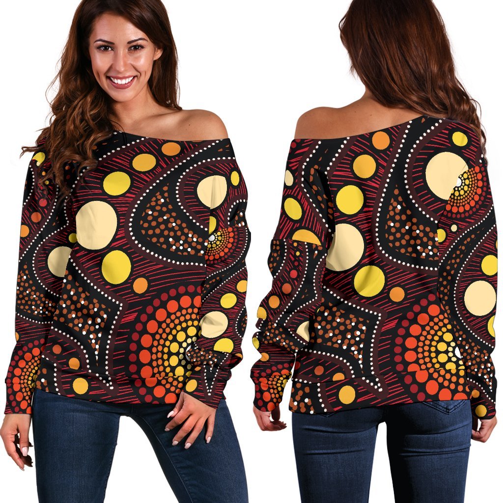Aboriginal Women's Off Shoulder Sweater - Aboriginal Art Ver01 - Vibe Hoodie
