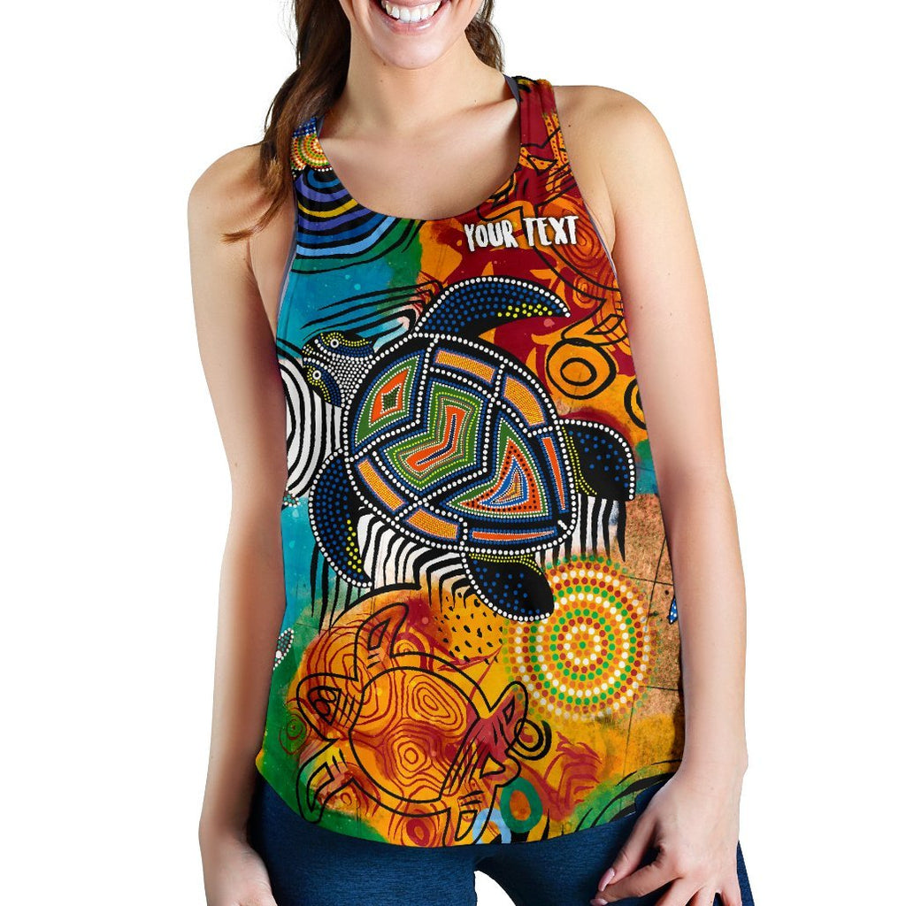 Aboriginal Personalised Women's Racerback Tank - Turtle Indigenous Art - Vibe Hoodie