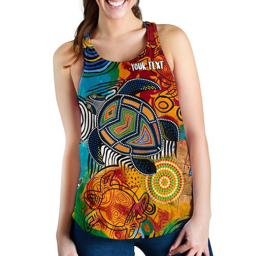 Aboriginal Personalised Women's Racerback Tank - Turtle Indigenous Art - Vibe Hoodie