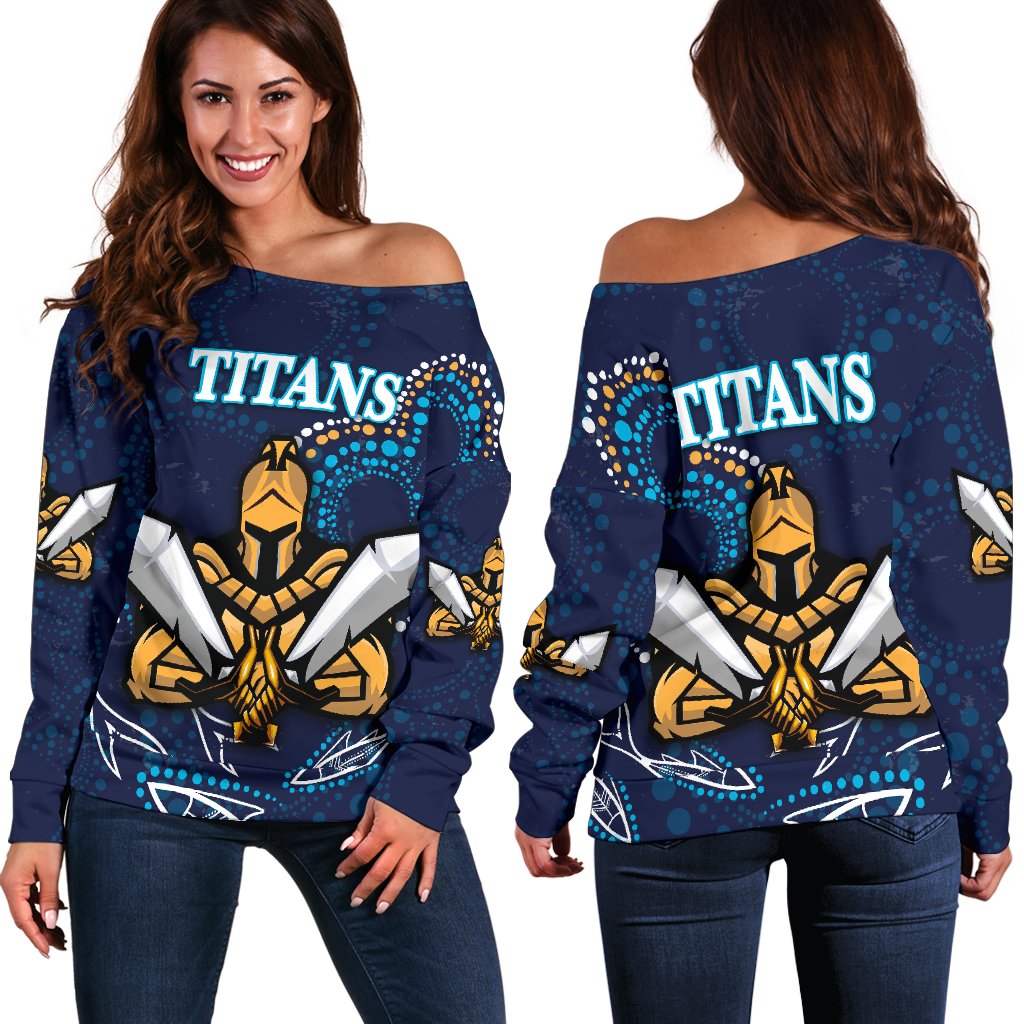 Gold Coast Women Off Shoulder Sweater Titans Gladiator Indigenous - Vibe Hoodie