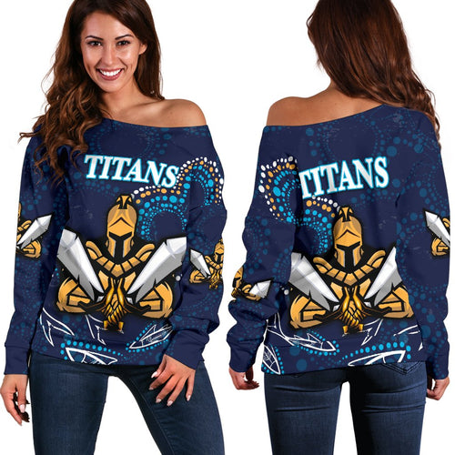 Gold Coast Women Off Shoulder Sweater Titans Gladiator Indigenous - Vibe Hoodie